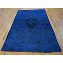 Load image into Gallery viewer, 5&#39;x10&#39; Blue Gallery Size Overdyed Persian Shiraz Worn Down Distressed Hand Knotted Oriental Rug FWR355110