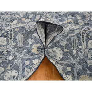 8'10"x12'2" Gray Tulip And Large Blossom Design Pure Silk With Textured Wool Hand Knotted Oriental Rug FWR355332
