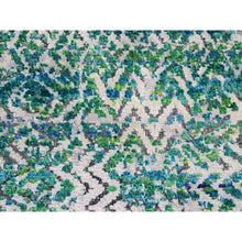 Load image into Gallery viewer, 8&#39;10&quot;x12&#39; Sari Silk With Textured Wool Green Erased Chevron Design Oriental Rug FWR355344