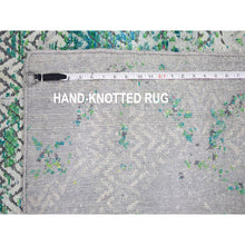Load image into Gallery viewer, 8&#39;10&quot;x12&#39; Sari Silk With Textured Wool Green Erased Chevron Design Oriental Rug FWR355344