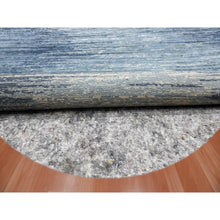 Load image into Gallery viewer, 8&#39;x8&#39; Blue With Touches Of Ivory Hand Knotted Horizontal Ombre Design Pure Wool Round Oriental Rug FWR355386