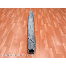 Load image into Gallery viewer, 8&#39;x8&#39; Blue With Touches Of Ivory Hand Knotted Horizontal Ombre Design Pure Wool Round Oriental Rug FWR355386