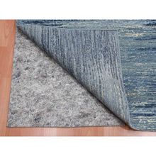 Load image into Gallery viewer, 2&#39;6&quot;x8&#39;4&quot; Blue With Touches Of Ivory Horizontal Ombre Design Pure Wool Runner Hand Knotted Oriental Rug FWR355416