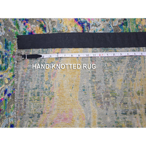 2'9"x8'2" Colorful Sari Silk With Textured Wool The Lava Design Runner Hand Knotted Oriental Rug FWR355440