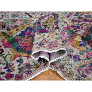 9'2"x12'2" Sulatanabad Re-invented Colorful Sari Silk With Big Flower Design Hand Knotted Rug FWR355476