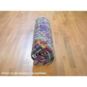 9'2"x12'2" Sulatanabad Re-invented Colorful Sari Silk With Big Flower Design Hand Knotted Rug FWR355476