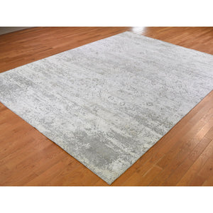 8'10"x12' Ivory Silk With Textured Wool Dimensional Design Hand Knotted Oriental Rug FWR355488