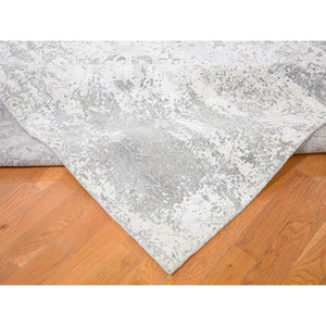 8'10"x12' Ivory Silk With Textured Wool Dimensional Design Hand Knotted Oriental Rug FWR355488