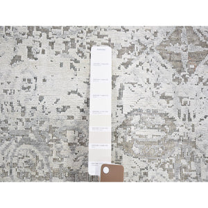 8'10"x12' Ivory Silk With Textured Wool Dimensional Design Hand Knotted Oriental Rug FWR355488