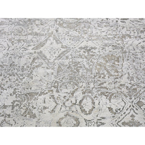 8'10"x12' Ivory Silk With Textured Wool Dimensional Design Hand Knotted Oriental Rug FWR355488