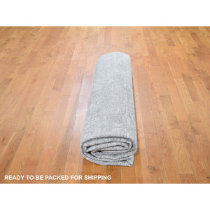 8'10"x12' Ivory Silk With Textured Wool Dimensional Design Hand Knotted Oriental Rug FWR355488