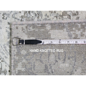 8'10"x12' Ivory Silk With Textured Wool Dimensional Design Hand Knotted Oriental Rug FWR355488