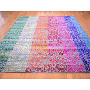 9'x12'1" Colorful Sari Silk Bespoken Sampler Tone On Tone Hand Knotted Oriental Rug FWR355500