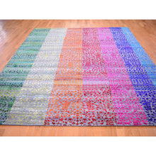 Load image into Gallery viewer, 9&#39;x12&#39;1&quot; Colorful Sari Silk Bespoken Sampler Tone On Tone Hand Knotted Oriental Rug FWR355500