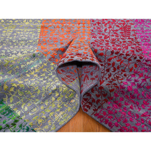 9'x12'1" Colorful Sari Silk Bespoken Sampler Tone On Tone Hand Knotted Oriental Rug FWR355500