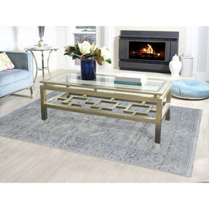 6'x9'5" Hand Knotted Pure Silk And Textured Wool Oushak With Geometric Motif Oriental Rug FWR355524
