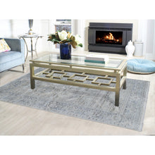 Load image into Gallery viewer, 6&#39;x9&#39;5&quot; Hand Knotted Pure Silk And Textured Wool Oushak With Geometric Motif Oriental Rug FWR355524