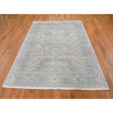Load image into Gallery viewer, 6&#39;x9&#39;5&quot; Hand Knotted Pure Silk And Textured Wool Oushak With Geometric Motif Oriental Rug FWR355524