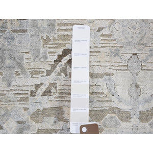 6'x9'5" Hand Knotted Pure Silk And Textured Wool Oushak With Geometric Motif Oriental Rug FWR355524