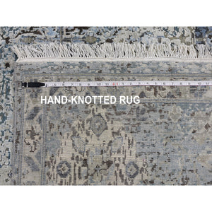 8'10"x12' Distressed Oushak Pure Silk With Textured Wool Hand Knotted Oriental Rug FWR355530