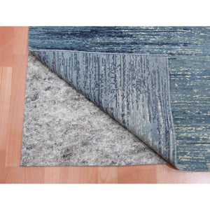 6'x8'10" Blue With Touches Of Ivory Horizontal Ombre Design Pure Wool Hand Knotted Oriental Rug FWR355536