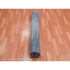 6'x8'10" Blue With Touches Of Ivory Horizontal Ombre Design Pure Wool Hand Knotted Oriental Rug FWR355536