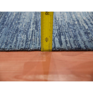 6'x8'10" Blue With Touches Of Ivory Horizontal Ombre Design Pure Wool Hand Knotted Oriental Rug FWR355536