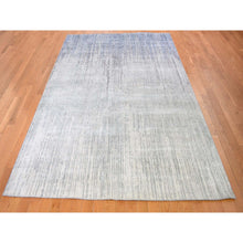 Load image into Gallery viewer, 6&#39;x8&#39;10&quot; Gray Vertical Ombre Design Pure Silk Hand Knotted Oriental Rug FWR355542