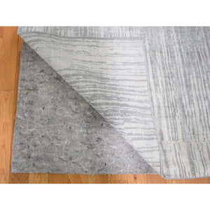 6'x8'10" Gray Vertical Ombre Design Pure Silk Hand Knotted Oriental Rug FWR355542
