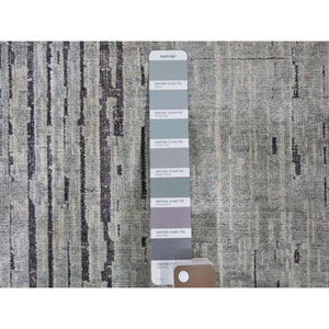 6'x8'10" Gray Vertical Ombre Design Pure Silk Hand Knotted Oriental Rug FWR355542