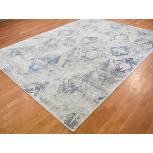 8'10"x12'1" Ivory Large Elements With Pastels Silk With Textured Wool Modern Rug FWR355554