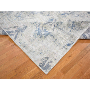 8'10"x12'1" Ivory Large Elements With Pastels Silk With Textured Wool Modern Rug FWR355554