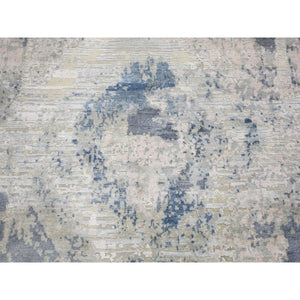 8'10"x12'1" Ivory Large Elements With Pastels Silk With Textured Wool Modern Rug FWR355554