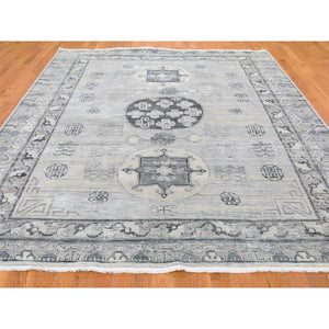 7'9"x9'10" Pure Silk With Textured Wool Khotan Design Hand Knotted Oriental Rug FWR355566