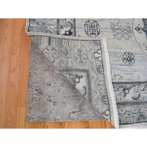 7'9"x9'10" Pure Silk With Textured Wool Khotan Design Hand Knotted Oriental Rug FWR355566