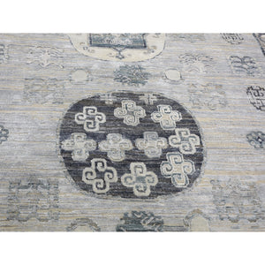 7'9"x9'10" Pure Silk With Textured Wool Khotan Design Hand Knotted Oriental Rug FWR355566