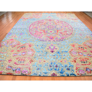 11'10"x15' Oversized Sari Silk And Textured Wool Colorful Maharaja Hand Knotted Oriental Rug FWR355584