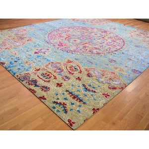 11'10"x15' Oversized Sari Silk And Textured Wool Colorful Maharaja Hand Knotted Oriental Rug FWR355584