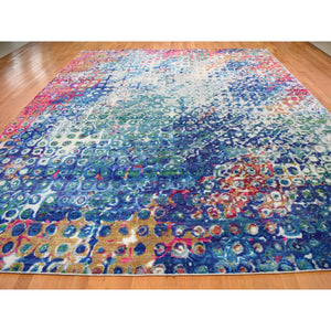 11'10"x15'  The Peacock, Oversized Sari Silk Colorful Hand Knotted Oriental Rug FWR355590