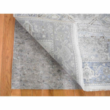 Load image into Gallery viewer, 4&#39;x6&#39;2&quot; Hand Knotted Pure Silk And Textured Wool Oushak With Geometric Motif Oriental Rug FWR355650