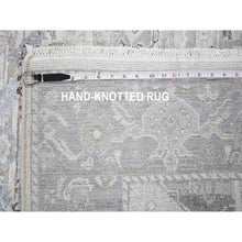 Load image into Gallery viewer, 4&#39;x6&#39;2&quot; Hand Knotted Pure Silk And Textured Wool Oushak With Geometric Motif Oriental Rug FWR355650