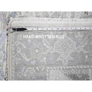 4'x6'2" Hand Knotted Pure Silk And Textured Wool Oushak With Geometric Motif Oriental Rug FWR355650