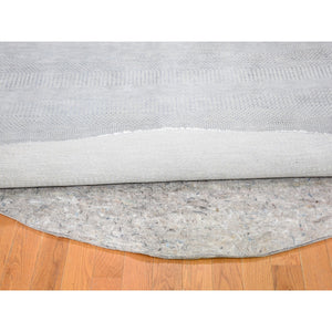 7'10"x7'10" Gray Round Grass Design Pure Wool Hand Knotted Oriental Rug FWR355890