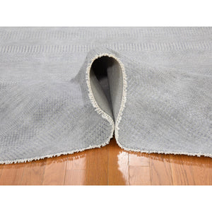 7'10"x7'10" Gray Round Grass Design Pure Wool Hand Knotted Oriental Rug FWR355890