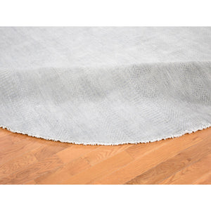 7'10"x7'10" Gray Round Grass Design Pure Wool Hand Knotted Oriental Rug FWR355890