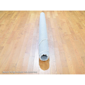 7'10"x7'10" Gray Round Grass Design Pure Wool Hand Knotted Oriental Rug FWR355890