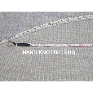 7'10"x7'10" Gray Round Grass Design Pure Wool Hand Knotted Oriental Rug FWR355890