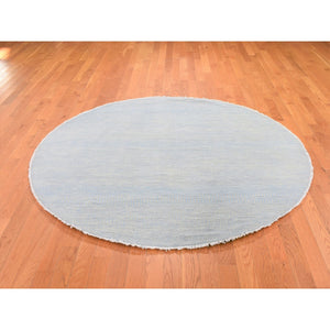 6'x6' Blue Grass Design Wool And Silk Round Hand Knotted Oriental Rug FWR355908