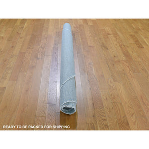 6'x6' Blue Grass Design Wool And Silk Round Hand Knotted Oriental Rug FWR355908
