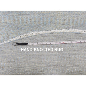 6'x6' Blue Grass Design Wool And Silk Round Hand Knotted Oriental Rug FWR355908